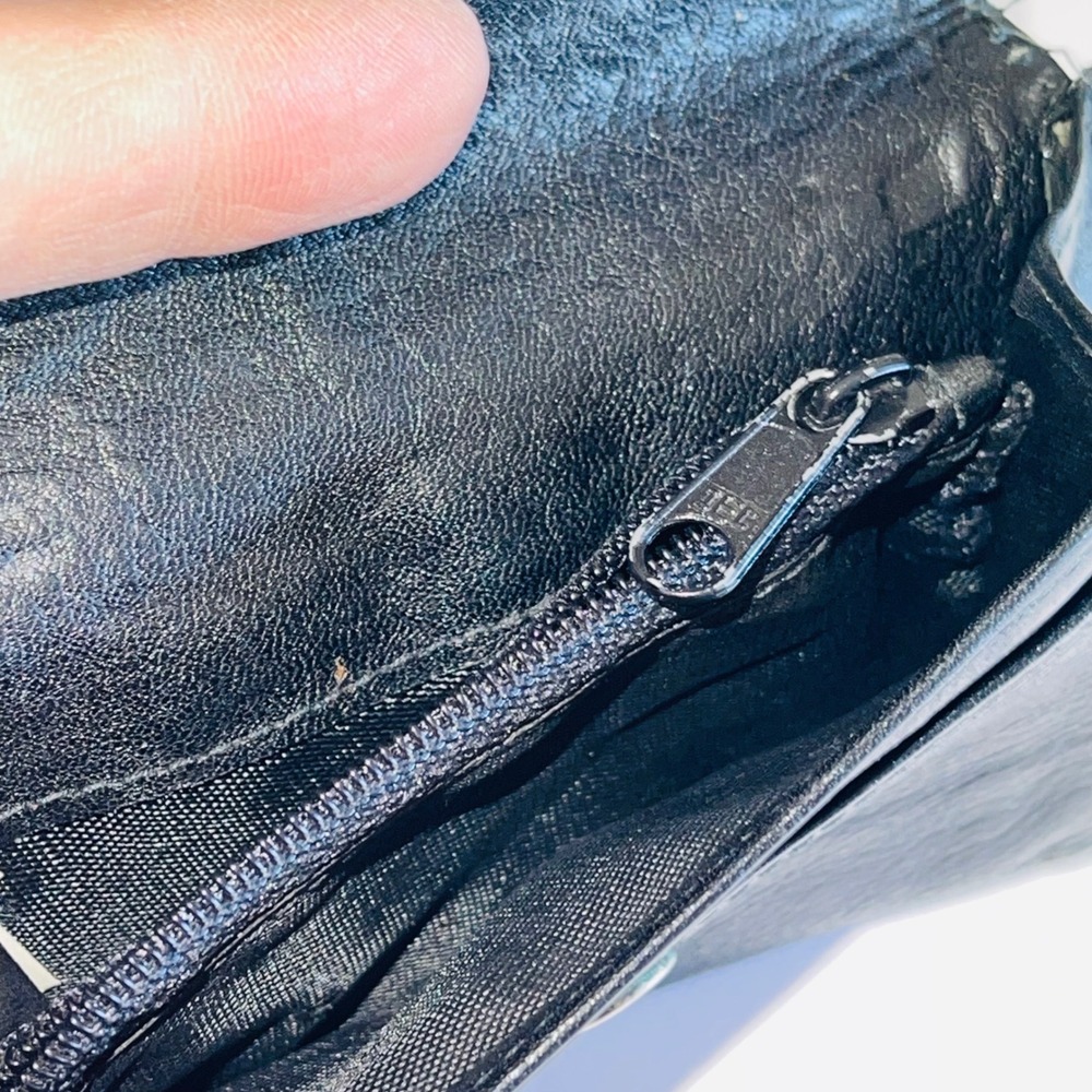 Black Leather Flap Pocket Wallet Zippered Coin Purse KAN-M Snap Vintage - Picture 5 of 6